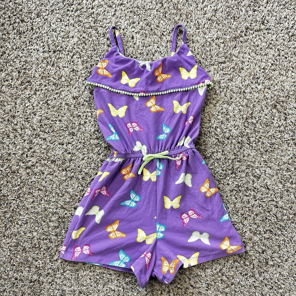 Extremely Me Girl’s Size 6X Purple Sleeveless Shorts Romper Colorful Butterflies